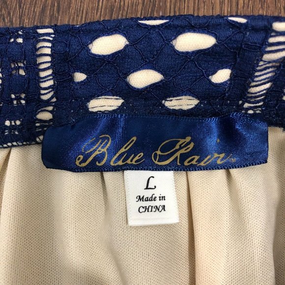 Blue Rain Rair Sz L Blue Floral Lace Outer Design Back Zip Knee Length Skirt - Picture 6 of 9